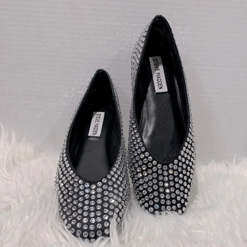 STEVE Madden Black Rhinestone Flats NEW